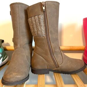 Toddler Brown Mid-Calf Boots with Knit Detail